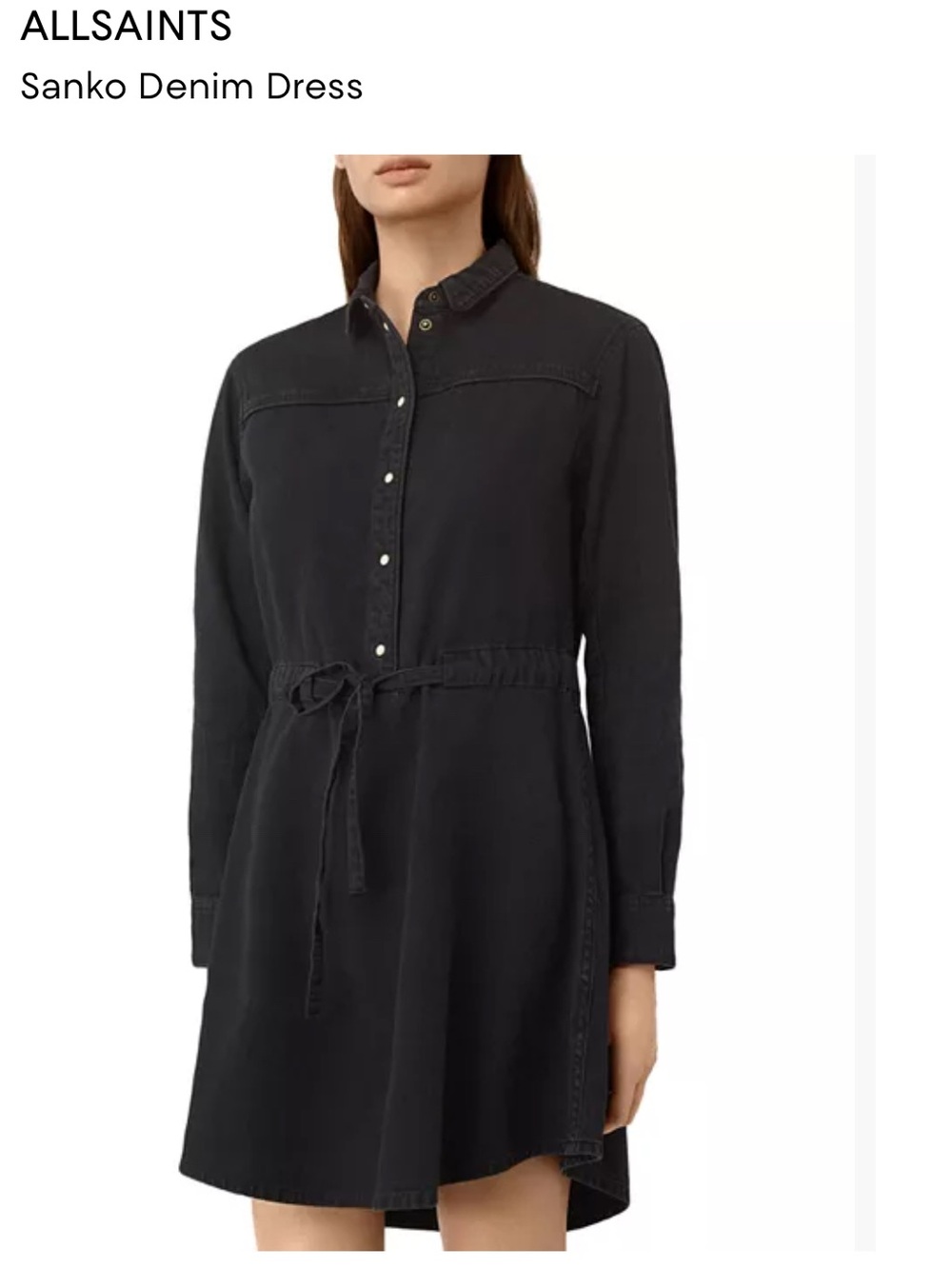 All Saints Sanko Washed Charcoal Shirt Dress with Tie Waist